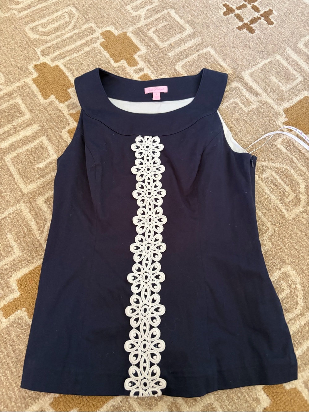 Lilly Pulitzer Navy Tank with Ivory Crochet Trim